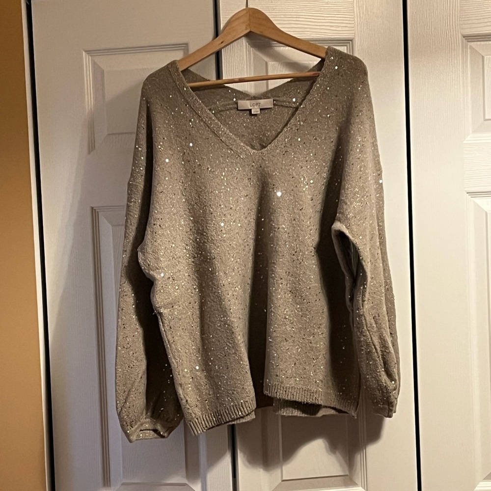 Grey/silver sequined Loft women’s sweater - XXL